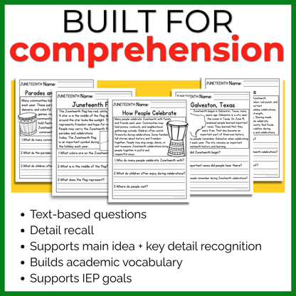 Juneteenth Reading Comprehension Passages + Questions