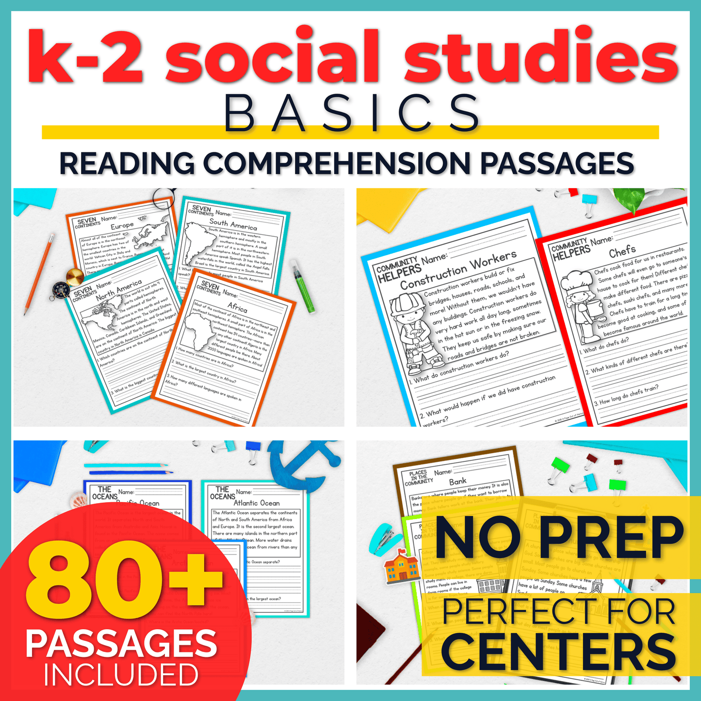 K-2 Social Studies Reading Comprehension + Questions