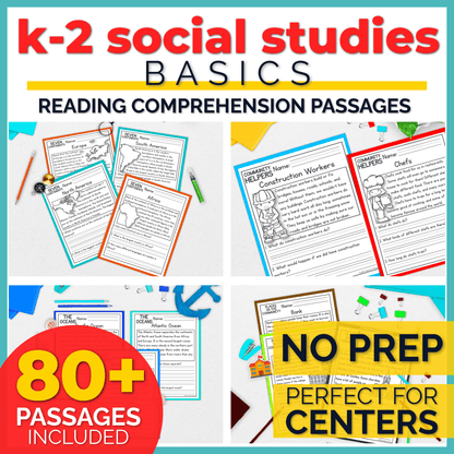 K-2 Social Studies Reading Comprehension + Questions