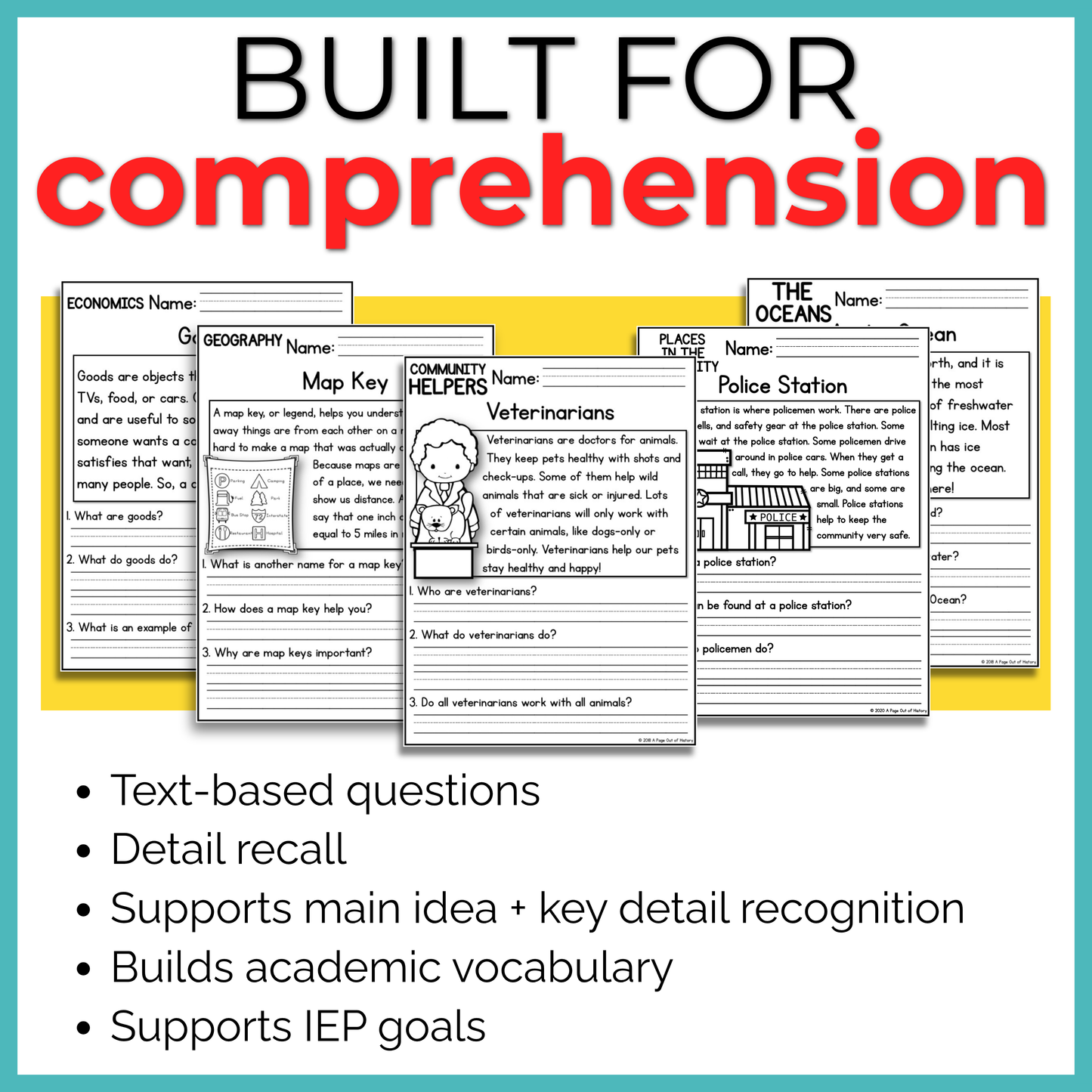 K-2 Social Studies Reading Comprehension + Questions