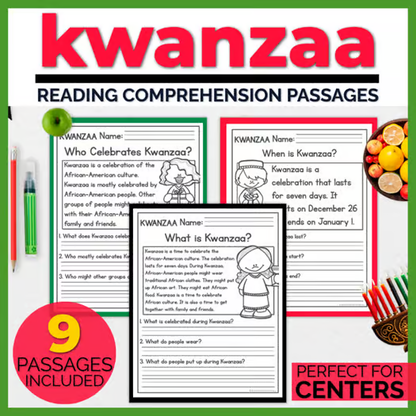 Kwanzaa Reading Comprehension Passages + Questions