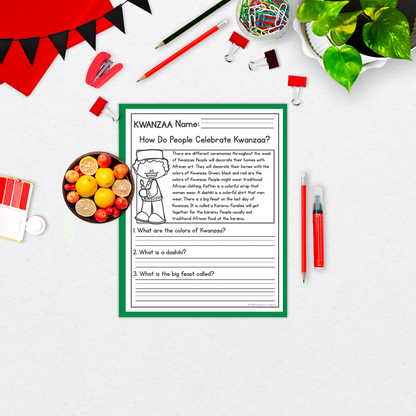 Kwanzaa Reading Comprehension Passages + Questions