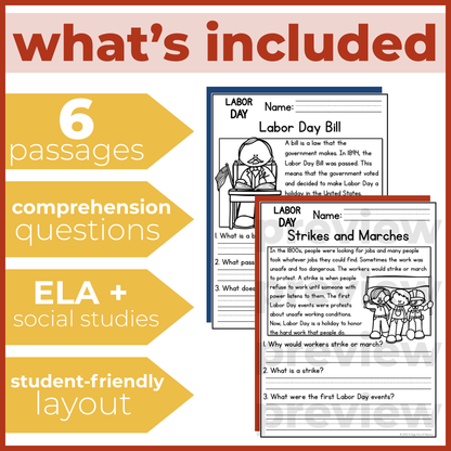 Labor Day Holiday Reading Comprehension Passages + Questions