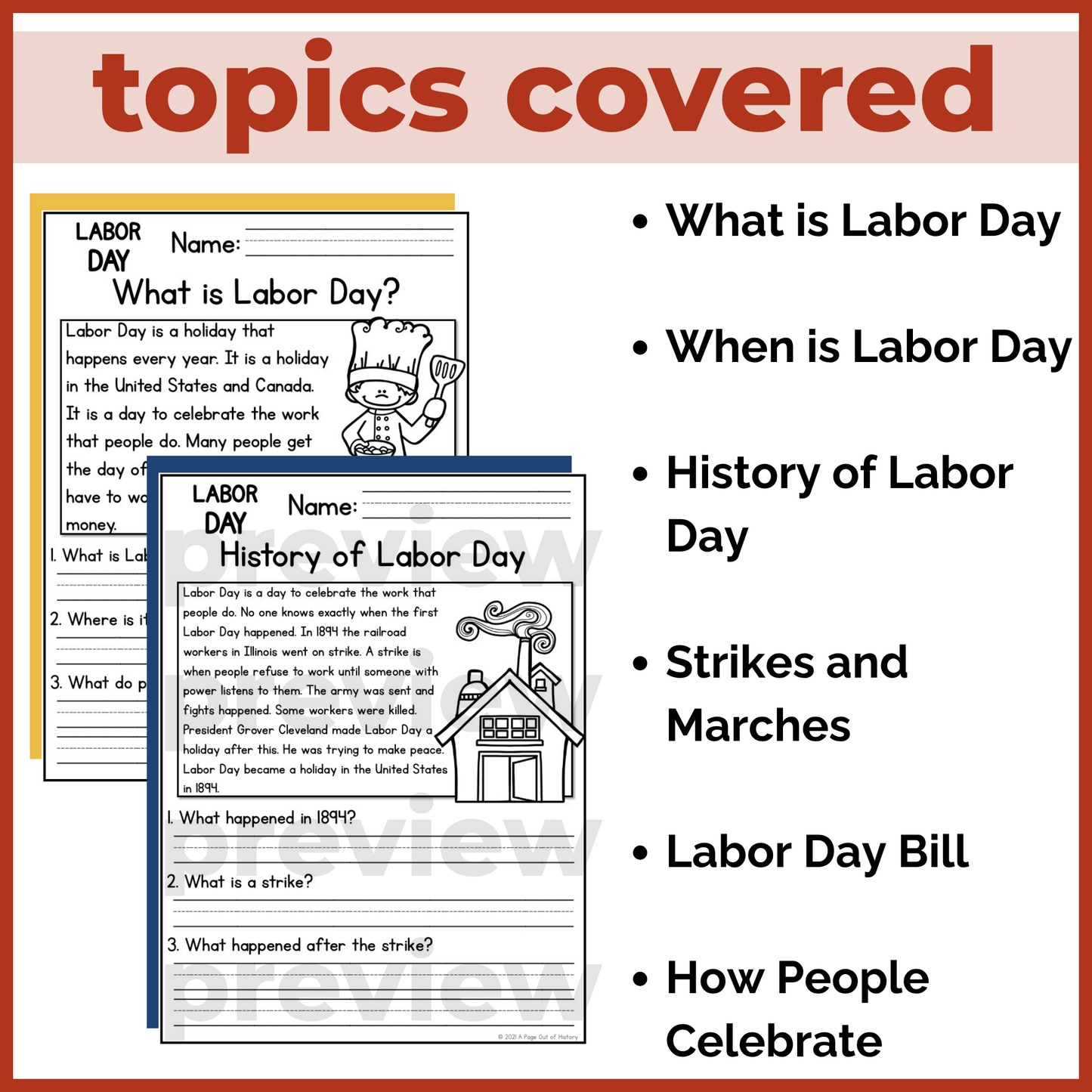 Labor Day Holiday Reading Comprehension Passages + Questions