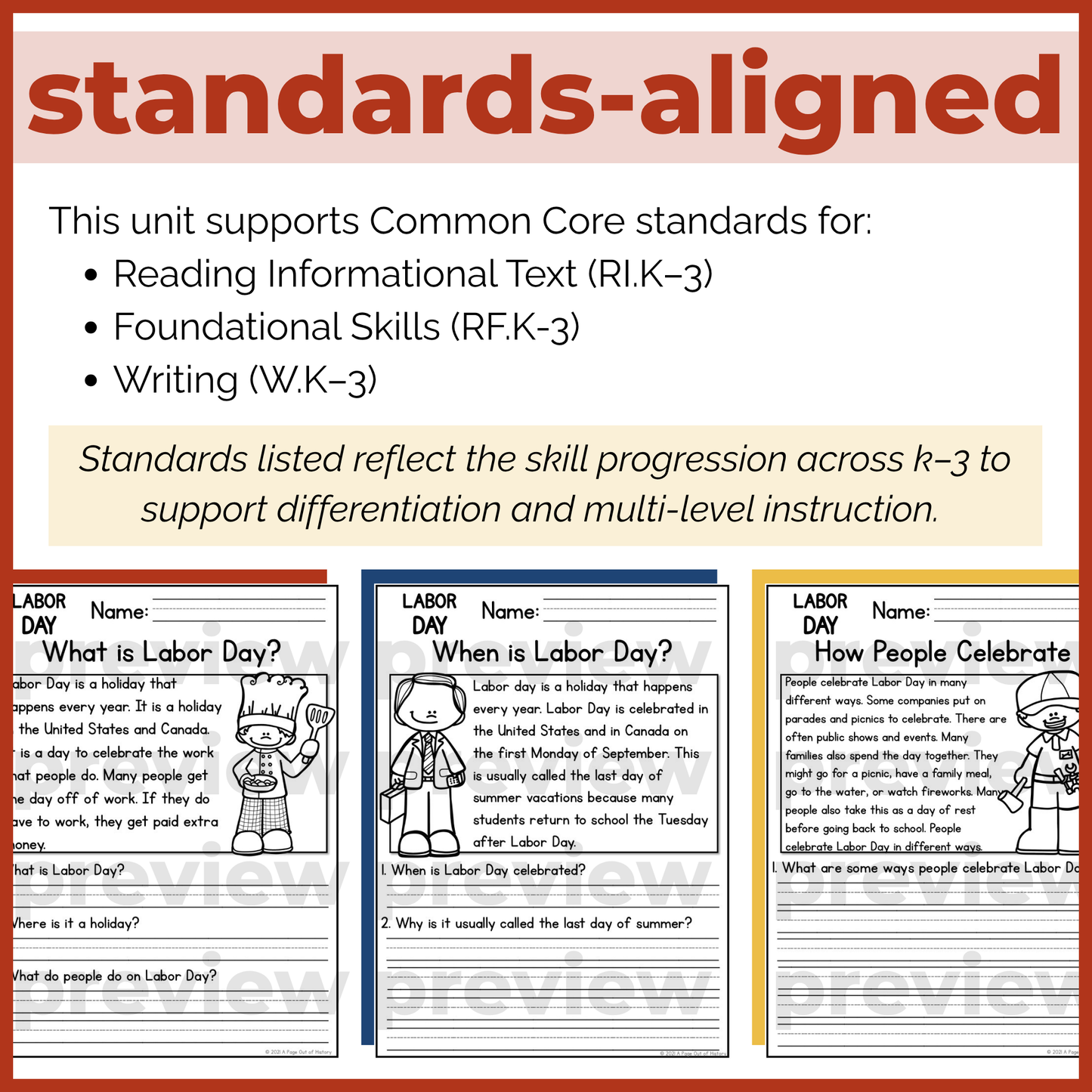 Labor Day Holiday Reading Comprehension Passages + Questions