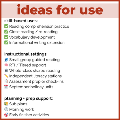 Labor Day Holiday Reading Comprehension Passages + Questions