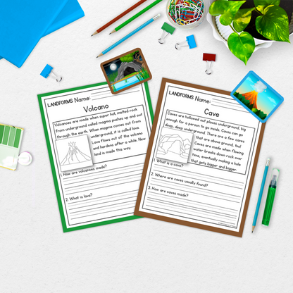 Landforms Geography Reading Comprehension Passages + Questions