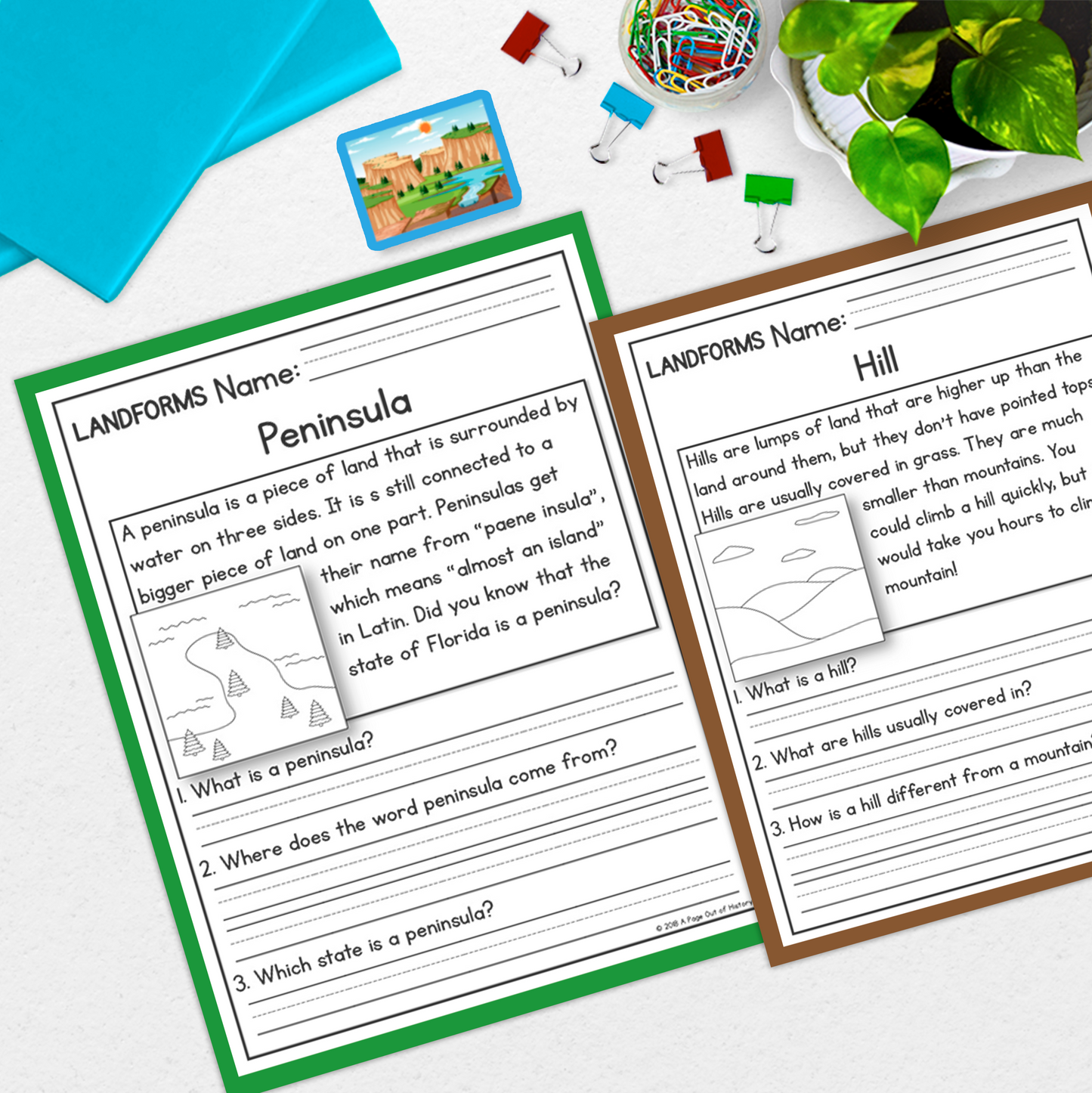 Landforms Geography Reading Comprehension Passages + Questions
