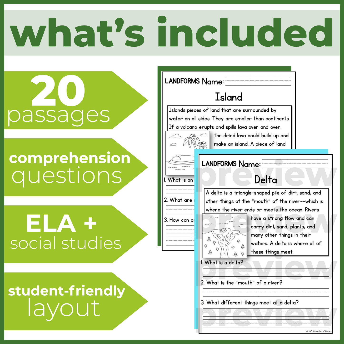 Landforms Geography Reading Comprehension Passages + Questions