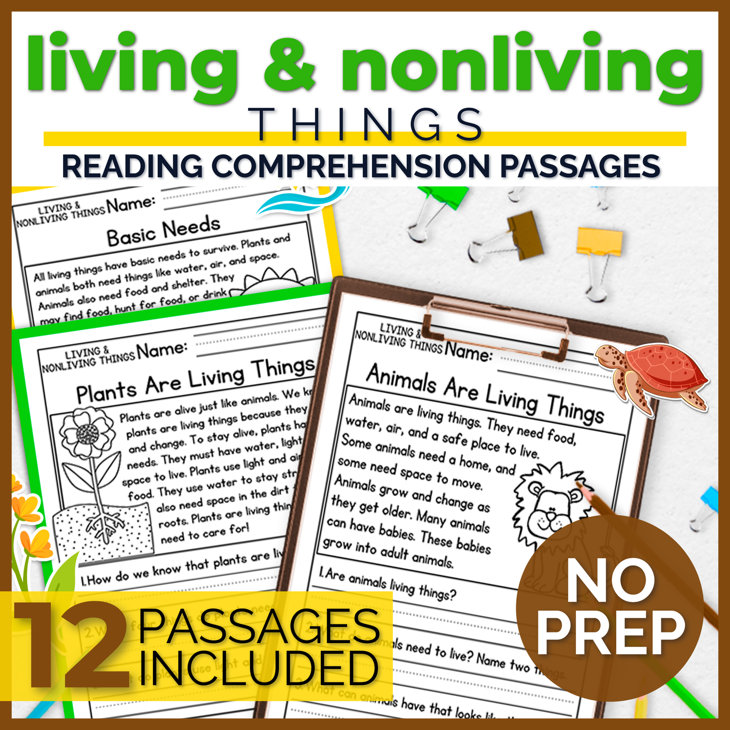 Living and Nonliving Things Reading Comprehension Passages + Questions