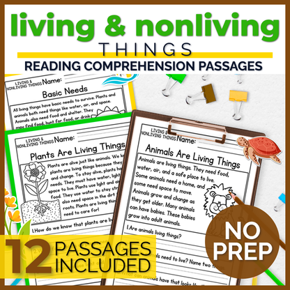 Living and Nonliving Things Reading Comprehension Passages + Questions