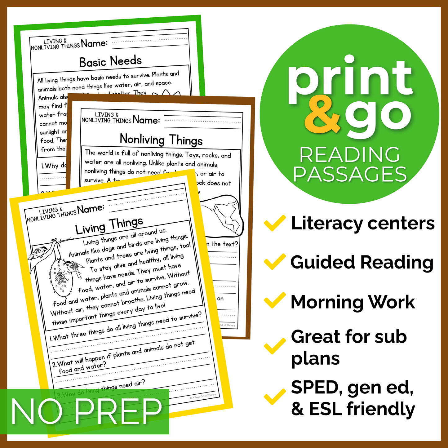 Living and Nonliving Things Reading Comprehension Passages + Questions