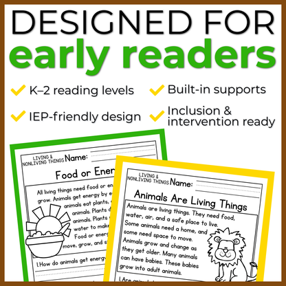 Living and Nonliving Things Reading Comprehension Passages + Questions