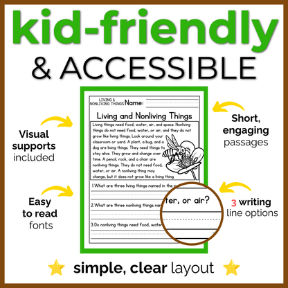 Living and Nonliving Things Reading Comprehension Passages + Questions