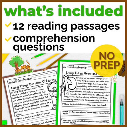 Living and Nonliving Things Reading Comprehension Passages + Questions