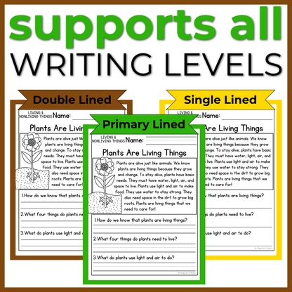 Living and Nonliving Things Reading Comprehension Passages + Questions