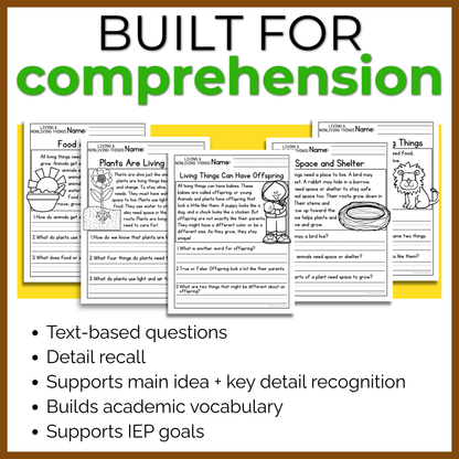 Living and Nonliving Things Reading Comprehension Passages + Questions