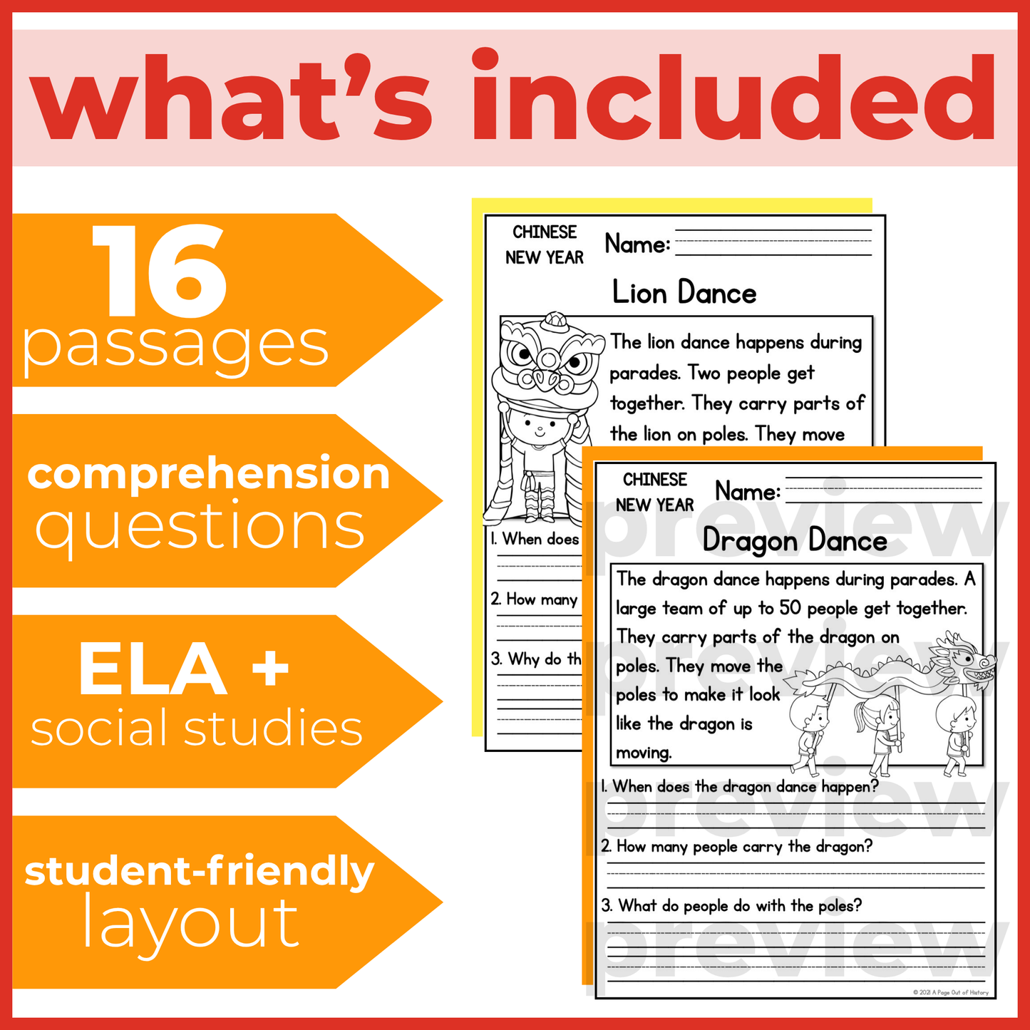 Lunar Chinese New Year Reading Comprehension Passages + Questions