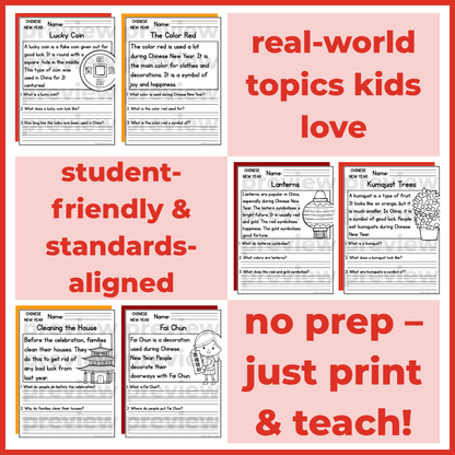 Lunar Chinese New Year Reading Comprehension Passages + Questions