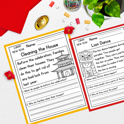 Lunar Chinese New Year Reading Comprehension Passages + Questions