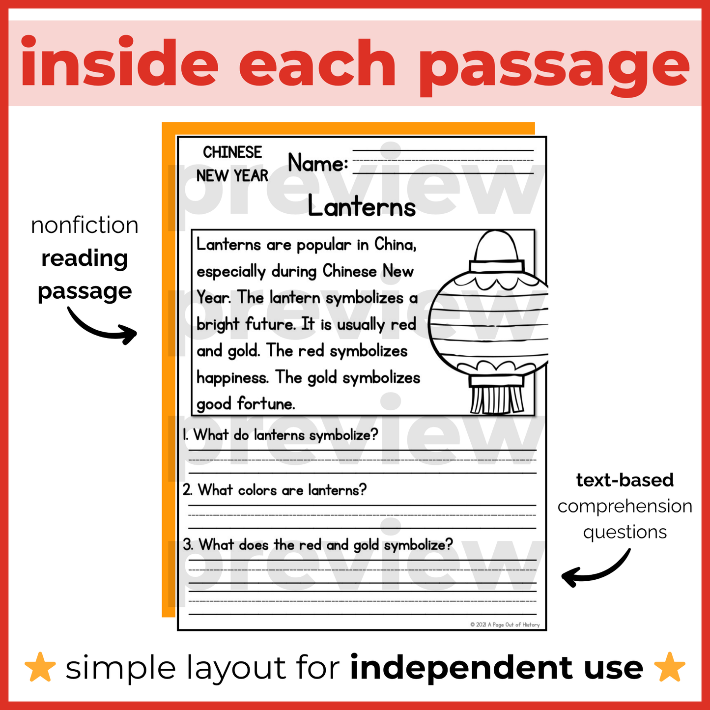 Lunar Chinese New Year Reading Comprehension Passages + Questions