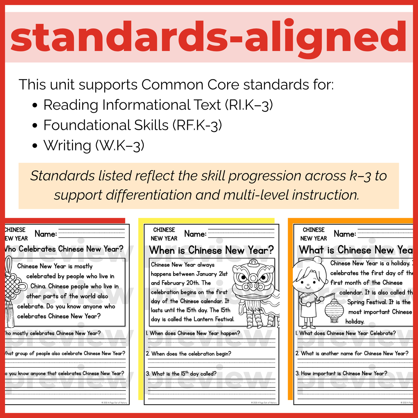 Lunar Chinese New Year Reading Comprehension Passages + Questions