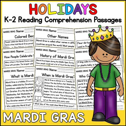 Mardi Gras Reading Comprehension Passages + Questions