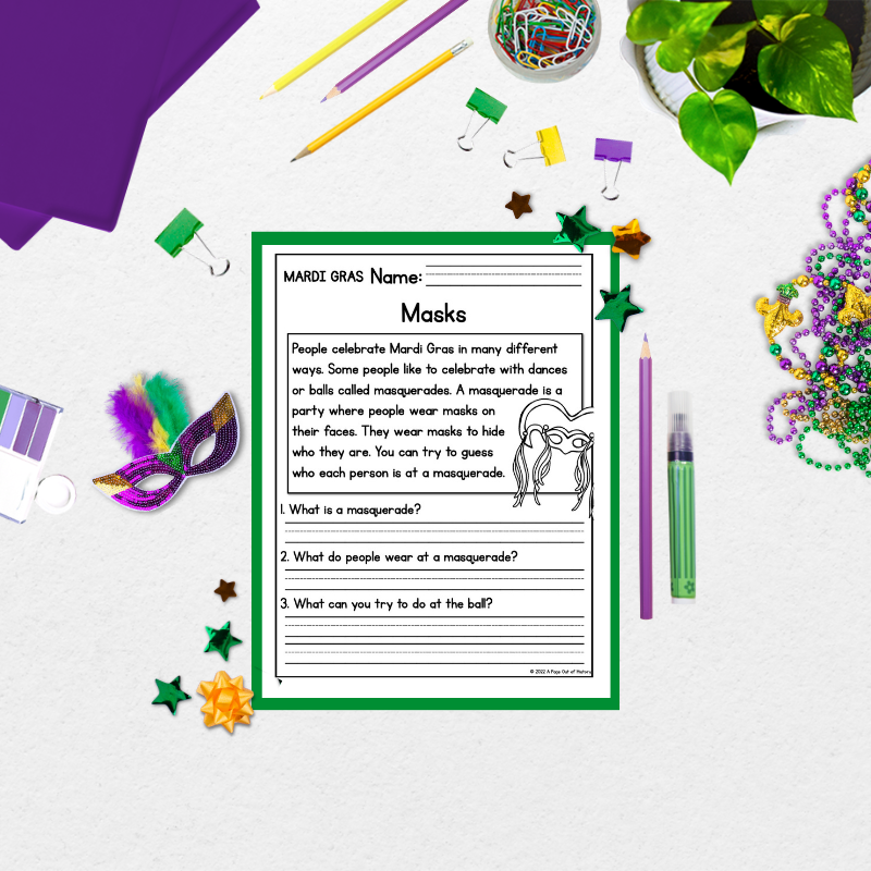 Mardi Gras Reading Comprehension Passages + Questions