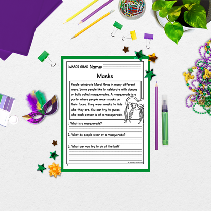 Mardi Gras Reading Comprehension Passages + Questions