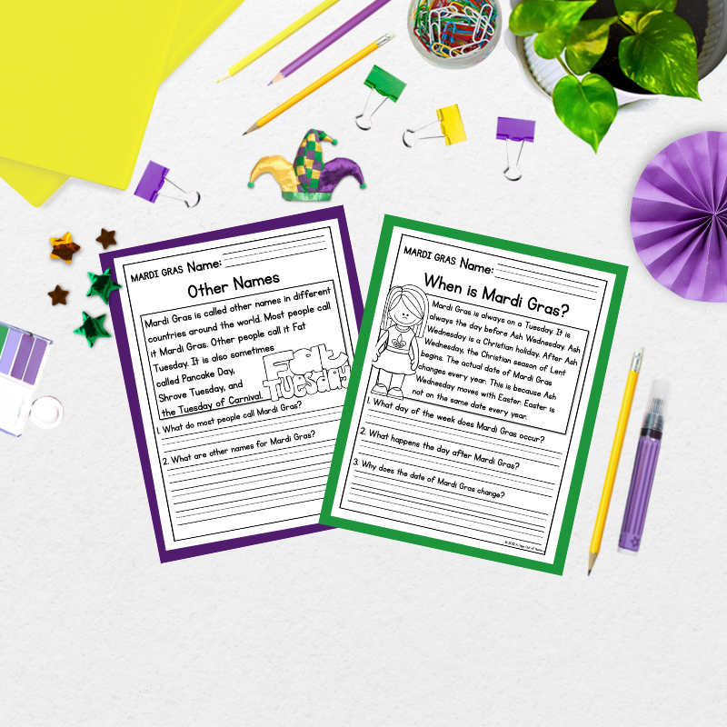 Mardi Gras Reading Comprehension Passages + Questions