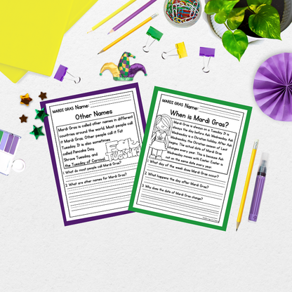 Mardi Gras Reading Comprehension Passages + Questions