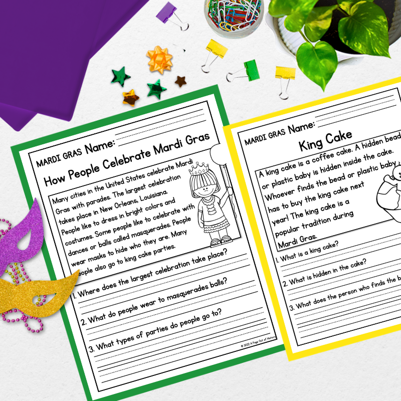 Mardi Gras Reading Comprehension Passages + Questions