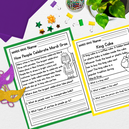 Mardi Gras Reading Comprehension Passages + Questions