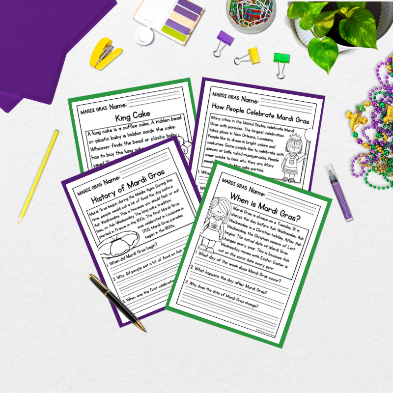 Mardi Gras Reading Comprehension Passages + Questions