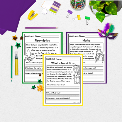 Mardi Gras Reading Comprehension Passages + Questions