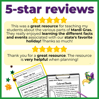 Mardi Gras Reading Comprehension Passages + Questions