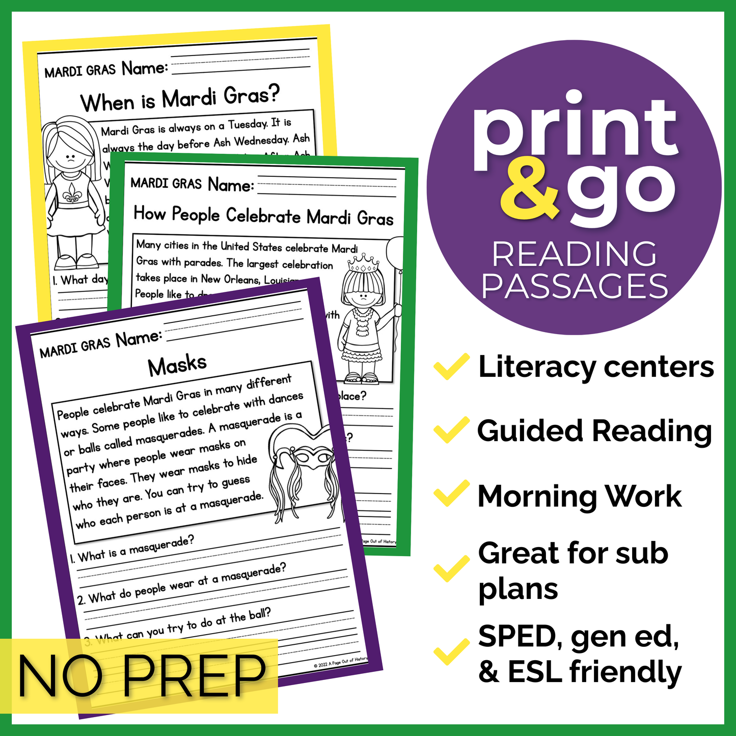 Mardi Gras Reading Comprehension Passages + Questions