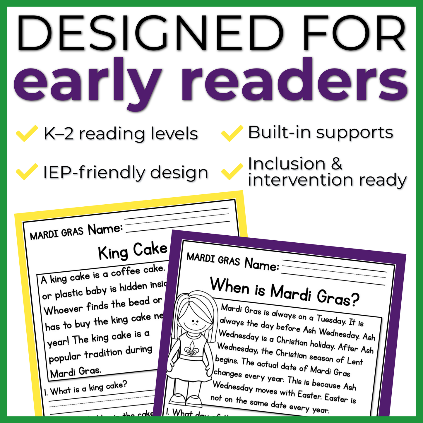 Mardi Gras Reading Comprehension Passages + Questions