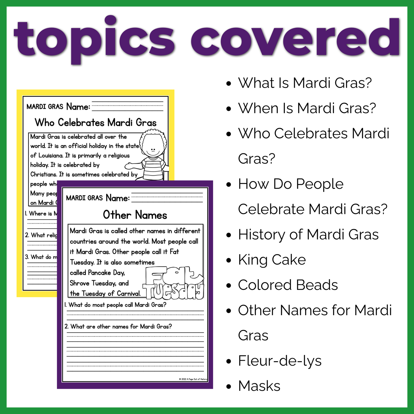 Mardi Gras Reading Comprehension Passages + Questions
