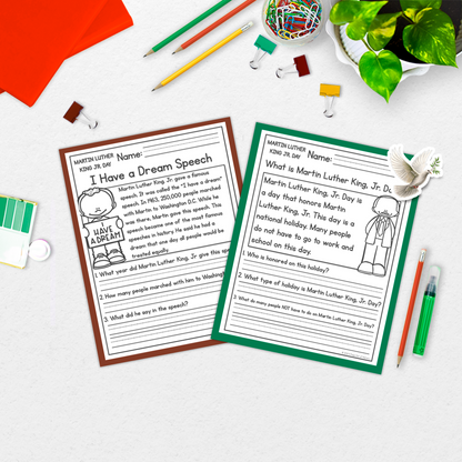 Martin Luther King Jr Reading Comprehension Passages + Questions