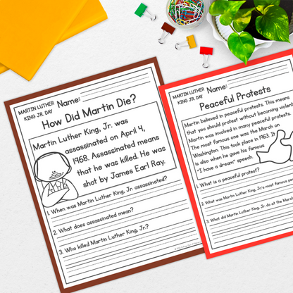 Martin Luther King Jr Reading Comprehension Passages + Questions