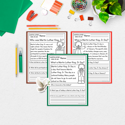 Martin Luther King Jr Reading Comprehension Passages + Questions