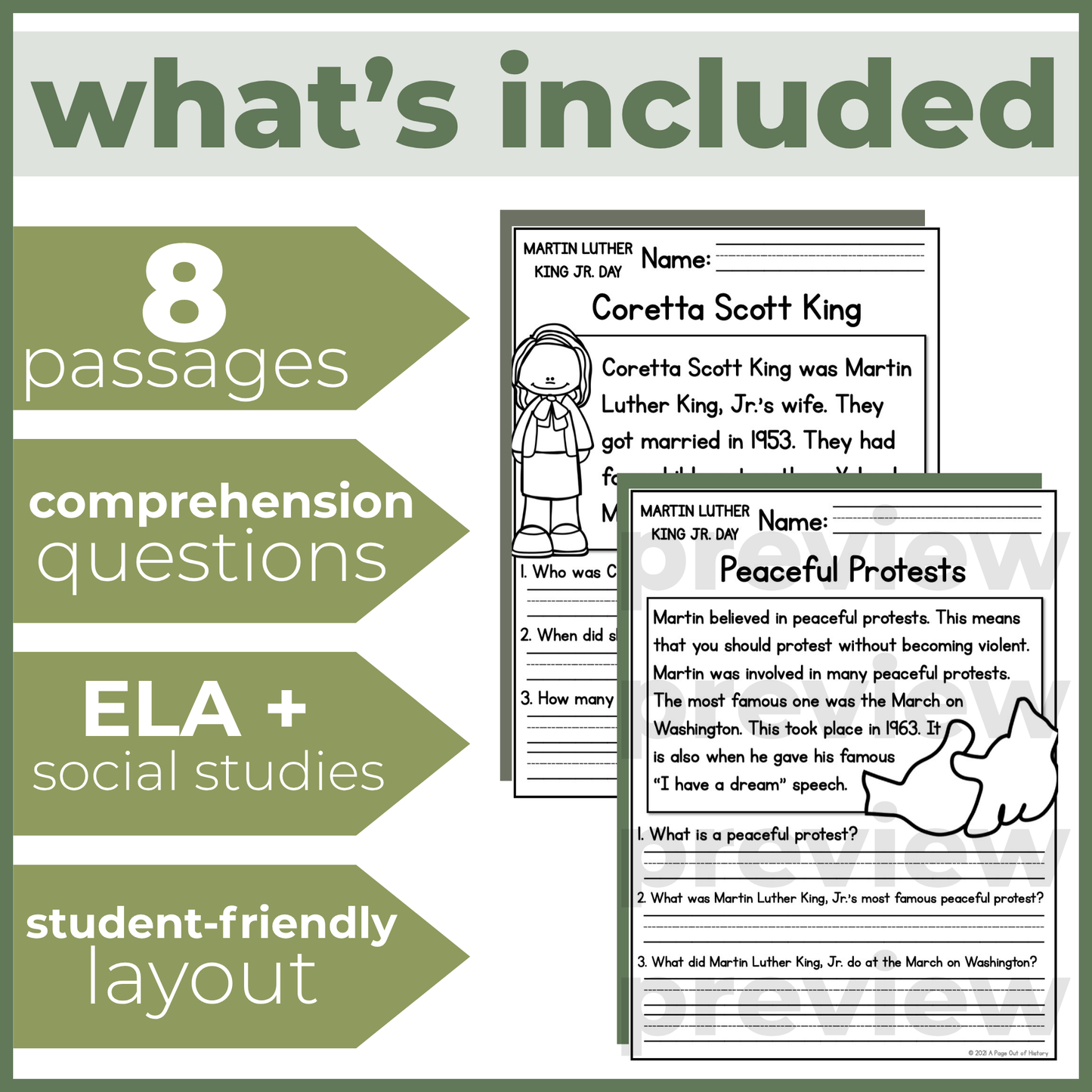 Martin Luther King Jr Reading Comprehension Passages + Questions