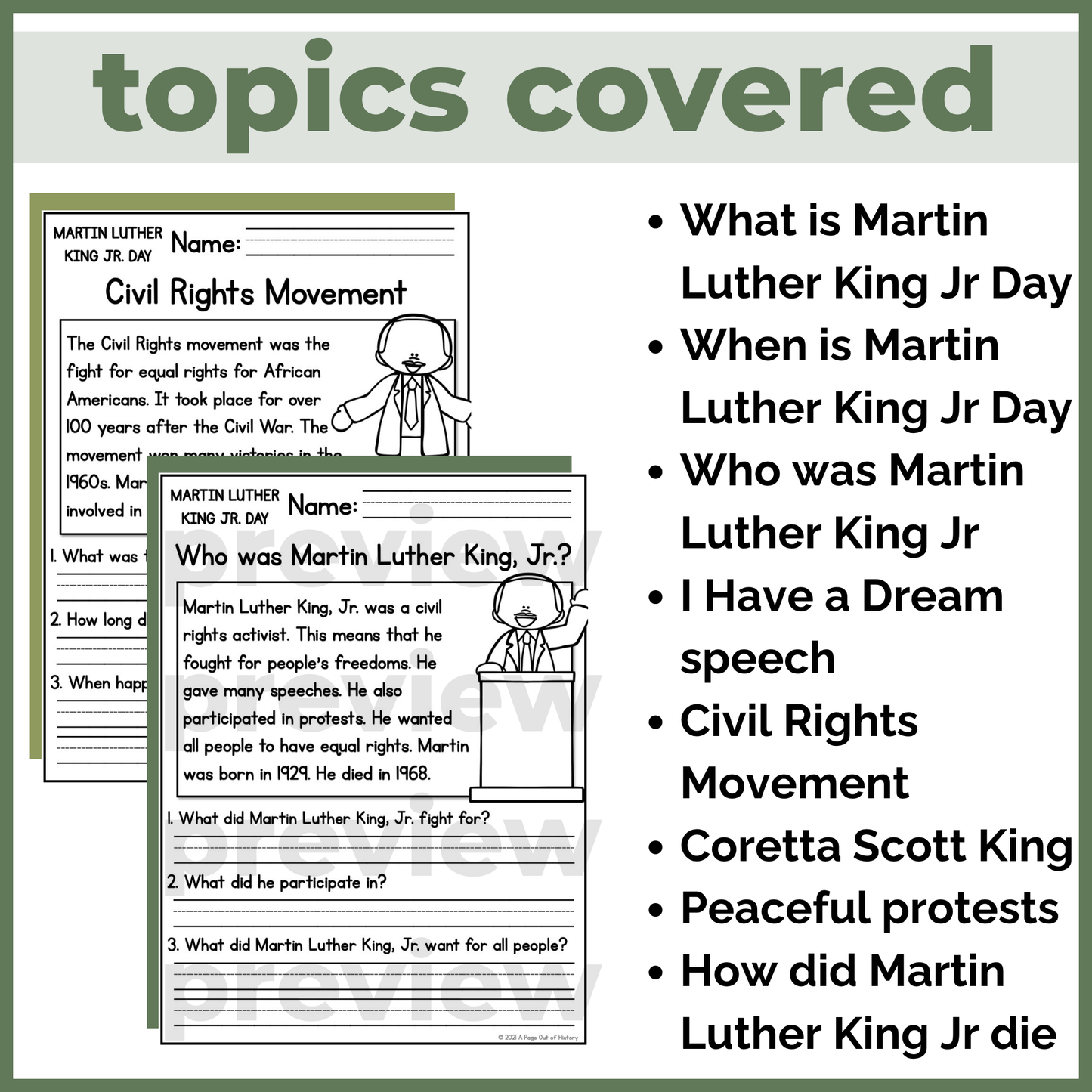 Martin Luther King Jr Reading Comprehension Passages + Questions