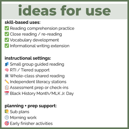 Martin Luther King Jr Reading Comprehension Passages + Questions