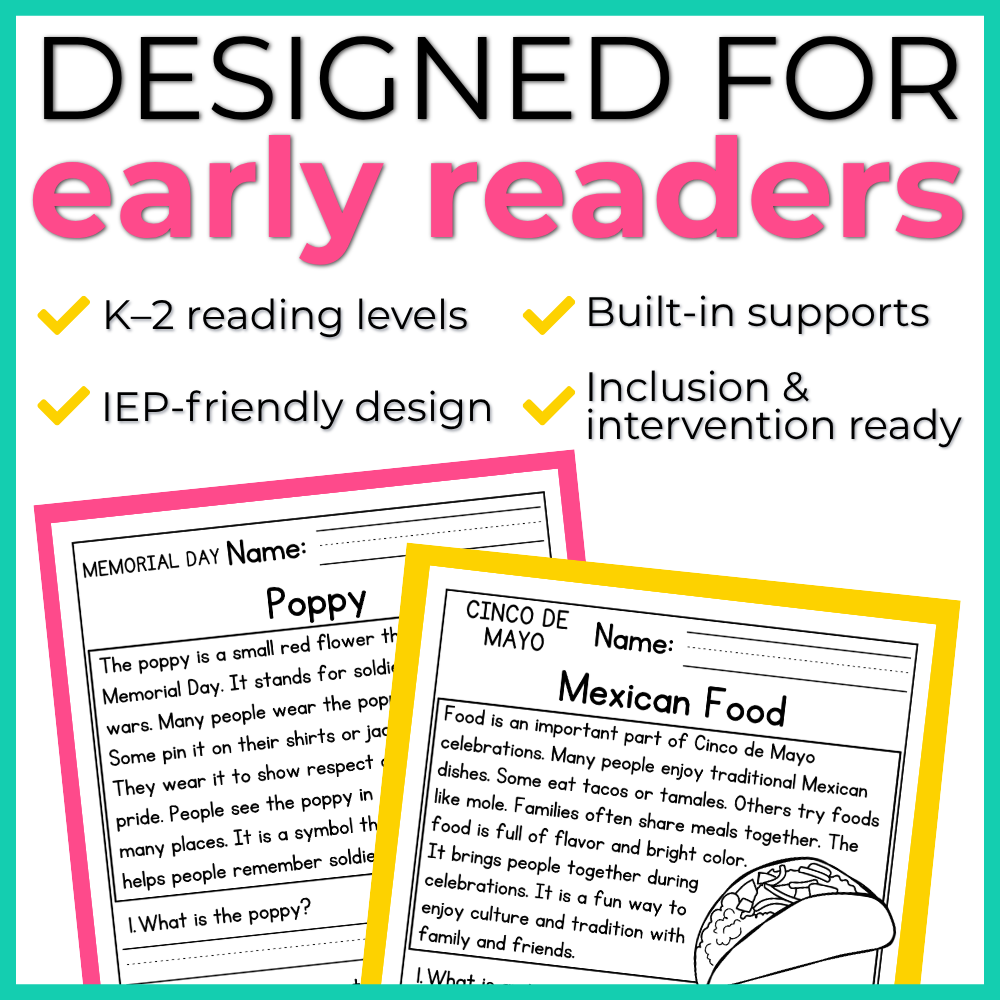 May Holidays Reading Comprehension Passages+Questions