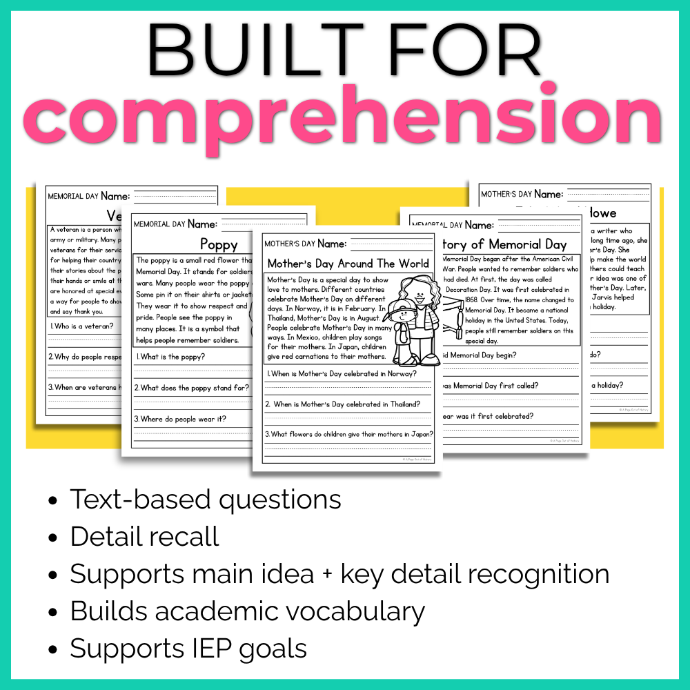 May Holidays Reading Comprehension Passages+Questions