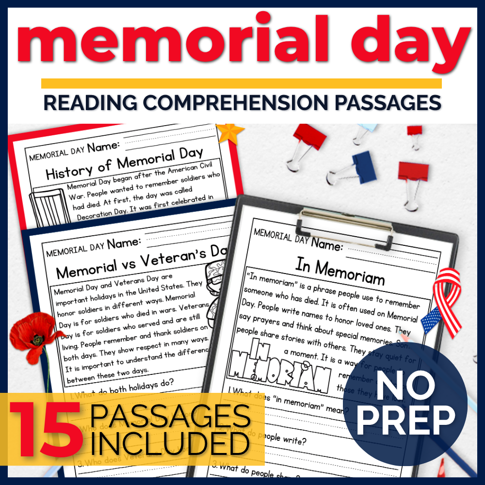Memorial Day Reading Comprehension Passages + Questions
