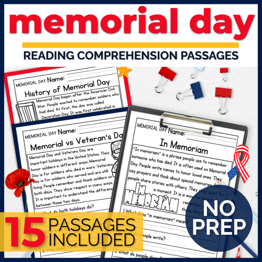 Memorial Day Reading Comprehension Passages + Questions