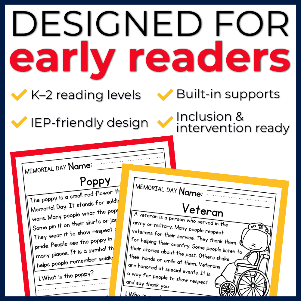 Memorial Day Reading Comprehension Passages + Questions